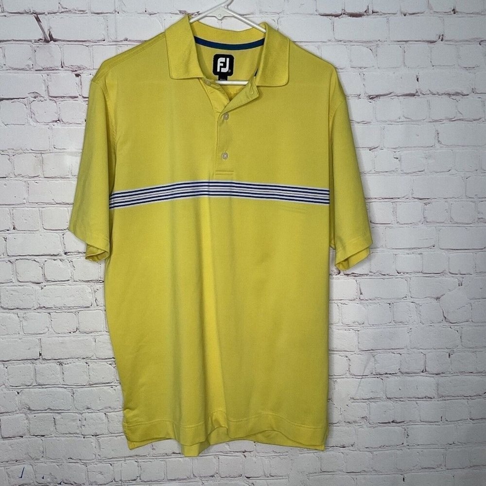 FootJoy FJ Yellow Short Sleeve Golf Polo Shirt Men M Vietnam Polyester/Spandex